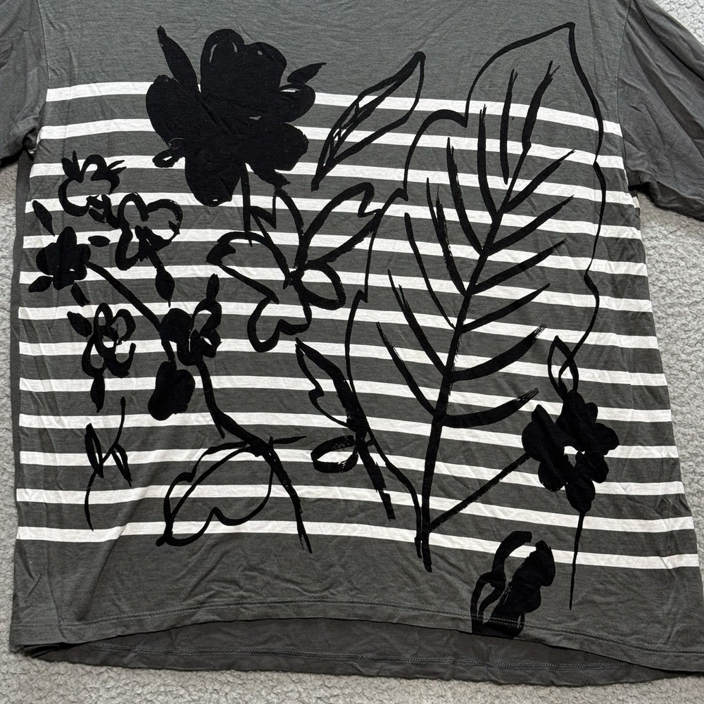 Gap Maternity Top Women's Size S Grey White Stripe Black Floral Design Soft - Picture 3 of 11